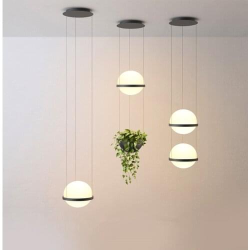 Nordic Design White Ball Pendant Light Fixtures with Plants Pot Special Decor Hanging Lamp For Bar Shop Suspension Lamp Lustres