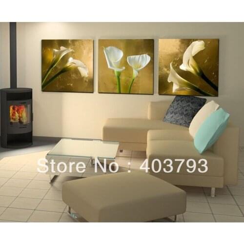 Hand painted Modern Oil Paintings On Canvaswhite 3P lily flower landscape decoration (No frame) free shipping