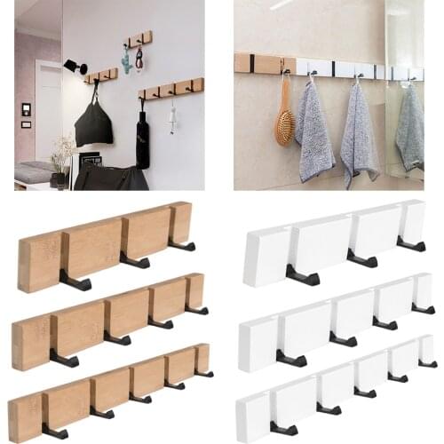 Space Saving Foldable Wooden Wall Hook Door Hanger Key Coat Hat Bag Towel Clothing Hooks for Bathroom Kitchen Bedroom