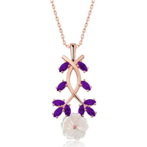 Tevuli 925 Sterling Silver Purple Leaf Spring Flower Necklace