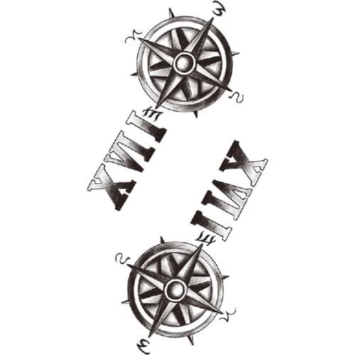 Waterproof Temporary Tattoo Sticker Black Compass English Letters Totem Design Fake Tattoos Flash Tatoos Arm Body Art Women Men