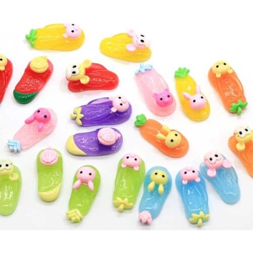 Colorful Mini Cute Summer Slipper Shape Resin Cabochons Kawaii Flatback Slipper Craft Scrapbooking Ornament Embellis