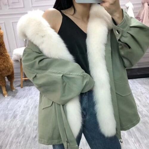 Thick parka warm real fur coat women winter high quality real fox fur big collar and placket rabbit fur linner female jacket