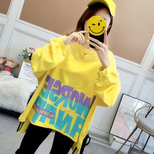 New Spring and Autumn Womens Hoodie Fashion Loose Print Irregular Bandage Pullover Outdoor Leisure Sports Long-sleeved Top