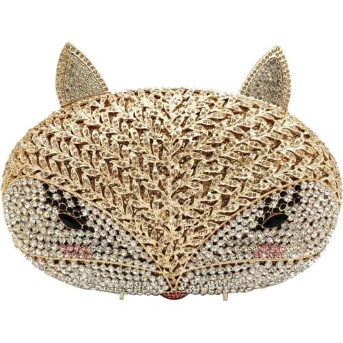 Boutique De FGG 3D Fox Shape Women Crystal Evening Bags Party Cocktail Formal Dinner Ladies Diamnd Clutch Purse Wedding Handbags