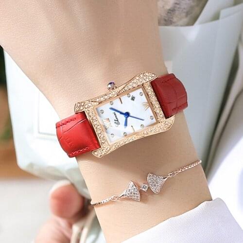 2021 Women Wrist Watch CHENXI Brand Irregular Dial Diamond Watch For Women Leather Quartz Ladies Dress Watches Montre Femme Luxe