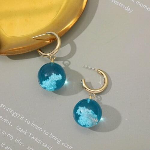 Minar Cute Sky Blue Cloud Spheres Drop Earrings for Women Clear Resin Ball Pendant Hanging Dangle Earrings Statement Jewelry