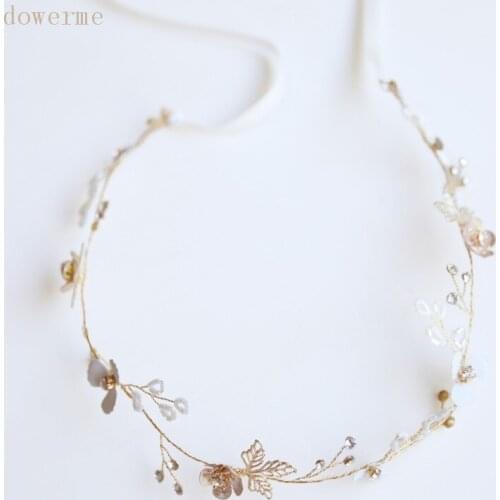 Gold Floral Women Prom Headpiece Wedding Hair Jewelry Accessories Handmade Bridal Bridesmaid Headband Hair Vine