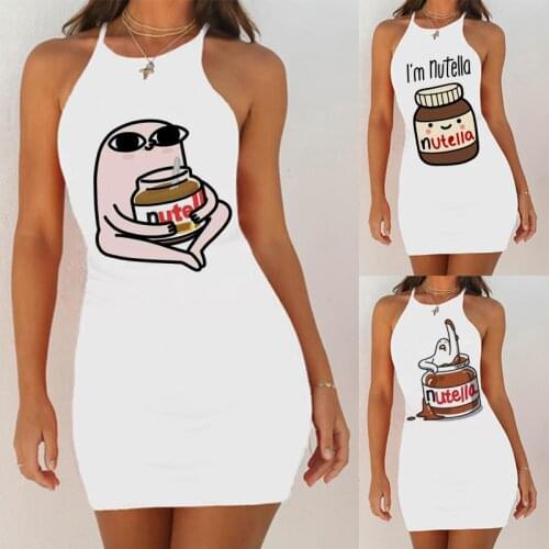 Cute Nutella Print Summer Sexy Clothes Women Dresses Backless Night Dress 2020 Bodycon Evening Party O-Neck Mini Yellow Vestidos