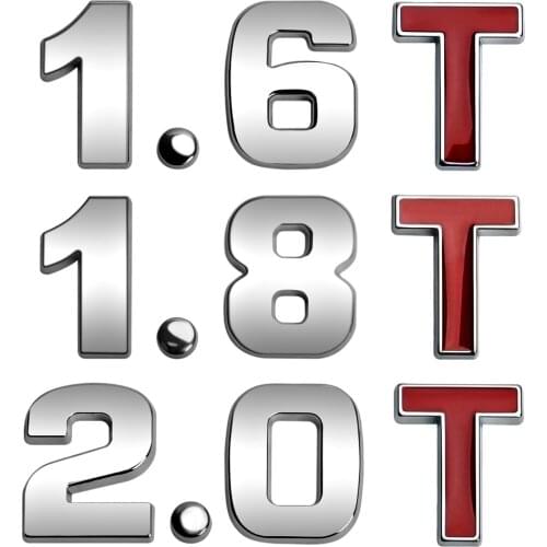 1.6T 1.8T 2.0T 3D Metal Sticker Car Emblem Badge Sticker Car Rear Trunk Stickers for BMW Kia Optima K3 K5 Ford Focus 2 3 Renault