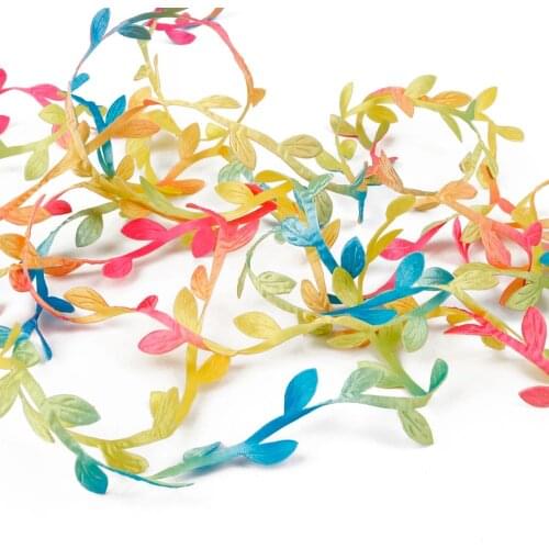 10m Green Artificial Leaves Handmade Silk Leaf-Shaped Lace Edge Trim Ribbons DIY Gift Craft Supplies Wedding Home Decoration