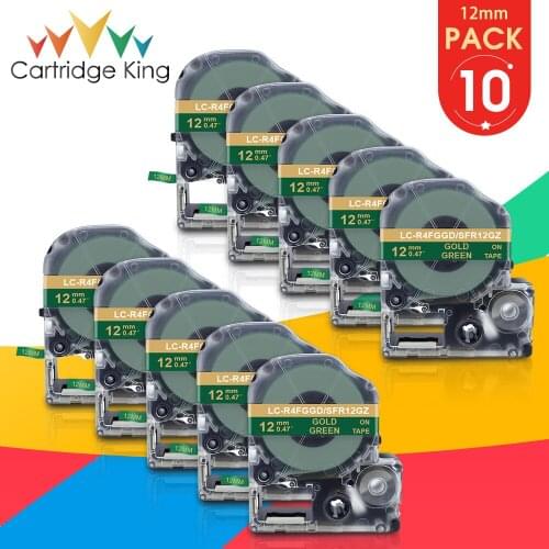 10PK SFR12GZ LK-4GKK Gold on Green 12mm Satin Ribbon Tape for Epson Label Tape Gift Wrapping Ribbon Tape for LabelWorks LW-400