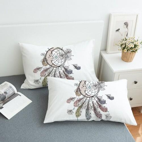 2pcs/set Bed Pillowcase Cover for Beding Print Soft 50cmx75cm / 50cmx90cm Can Customs Made White Color Moon Dream Catcher