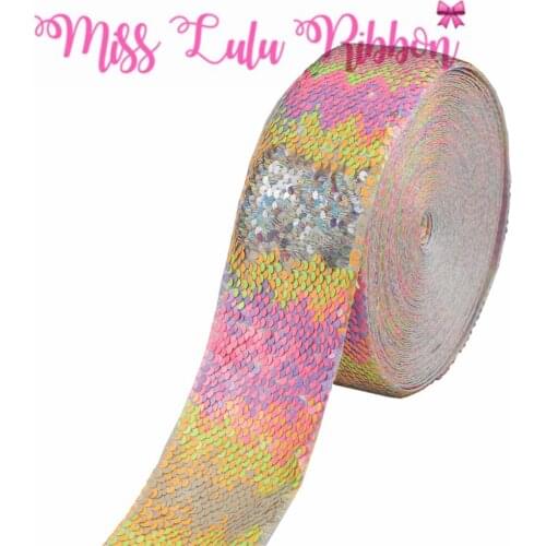 3"75mm Double Color Reversible Sequin Ribbon Rainbow White DIY Wedding Party Gift Bowknots Solid in Stock 25yards/roll