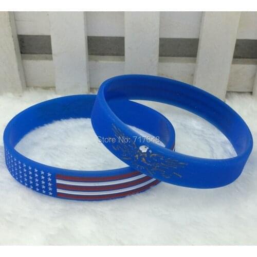 30pcs Thin Red Line USA flag with Bald Eagle Emblem wristband silicone bracelets free shipping by ePacket A
