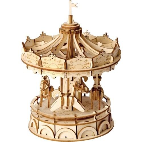 Robotime DIY 3D Model Building Kits Assembly Toys Wooden Carousel Camera Puzzle Game Popular Gift for Children Merry-go-round