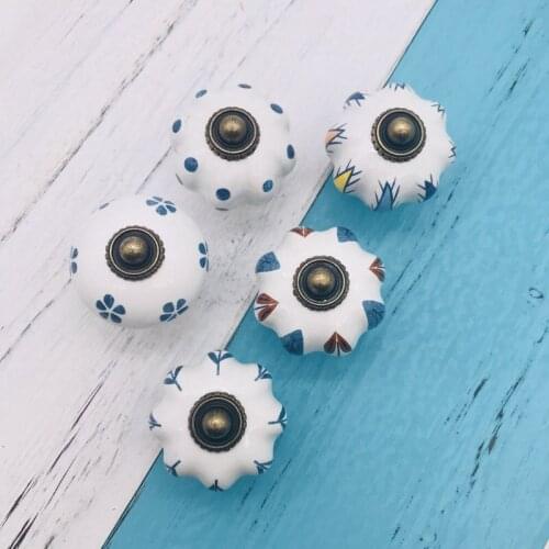 6pcs Blue and White Hand painted Ceramic Pumpkin Knobs Cabinet Drawer Handles Pulls Vintage Color Multi Designed Door Knobs