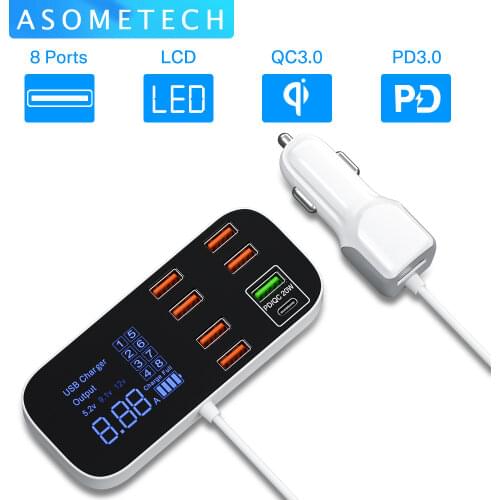 8 Ports USB Car Charger For Android iPhone Adapter Tablet USB Charger Led Display Fast Phone Charger For xiaomi huawei samsung