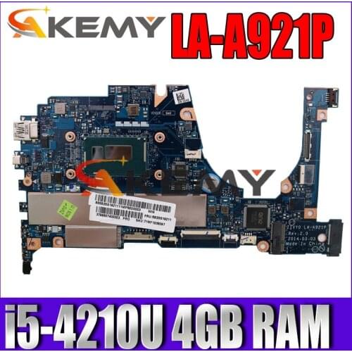 AKEMY For Lenovo YOGA 2 13 Laptop Motherboard FRU 5B20G19207 LA-A921P with I5-4210U 1.70GHz CPU 4GB RAM original mothebroard