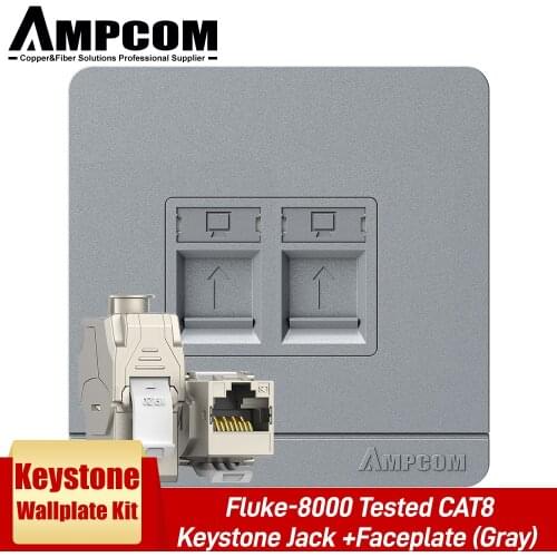 AMPCOM Wall Faceplate with (UL Listed) CAT8 40Gbps STP Keystone Jack, RJ45 Self-Locking Zinc Alloy Module With 86mm Wall Plate