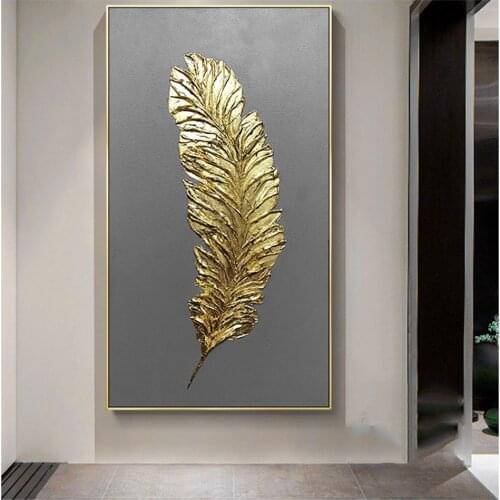 Large Size Modern Diamond Embroidery Golden Feather Leaves 5D Diy Diamond Painting Full Square Round Drill MosaicZP-4747
