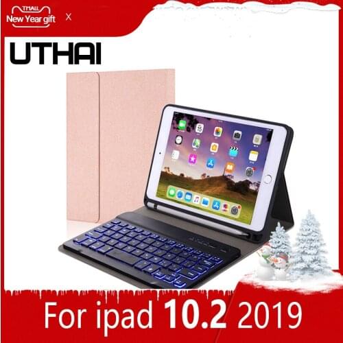 UTHAI E021 For iPad 10.2 / 2019 Keyboard Case, Waterproof / Shockproof / Sleep / Wake Backlit Bluetooth Keyboard Case