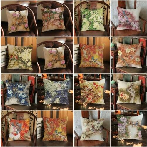 Pillow Case Throw Pillowcase Cotton Linen Printed Pillow Covers Flower for Office Home Textile