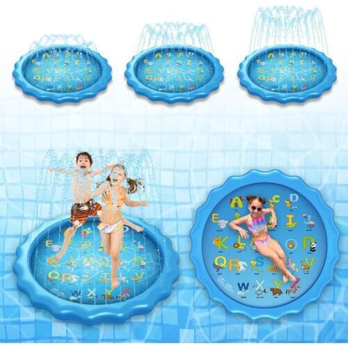 Round Water Splash Mat for Children, Blue Cartoon Printed Pattern Water Game Pad for Outdoors