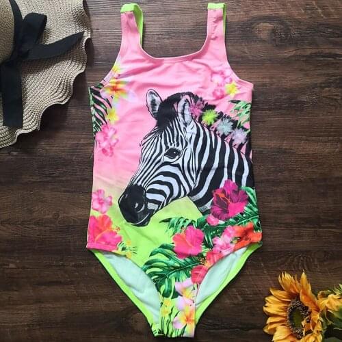 7-14 Years Girl Swimsuit Kids One Piece Swimwear Letter Print Childrens Swimwear Zebra Teenage Girl Bathing Suit Beachwear 2020