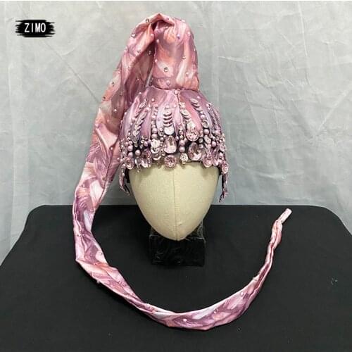 Designer Rhinestone Self style Wig Women Crystal Long Hair Headwear club Party pink Headdress Dancer drag queen Stage Accessorie