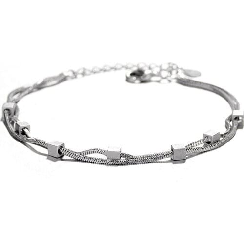 Double-layer Square Snake Bone Chain Brushed For Women Simple Korean Fashion Punk Hip Hop New Trendy Student Jewelry BOYULIGE