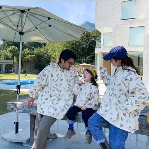 Fashion Print Cardigan Hooded Jacket Family Matching Outfits Outwear Zipper Outwear Mom Dad and Daughter Parent-Child Clothes