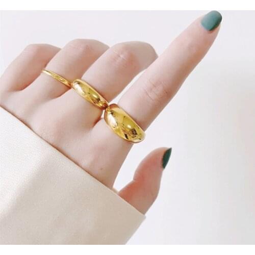 YUN RUO 2021 Personality Round Arc Ring Woman Titanium Steel 18K Gold Color Jewelry Exaggerated Index Finger Ring Never Fade