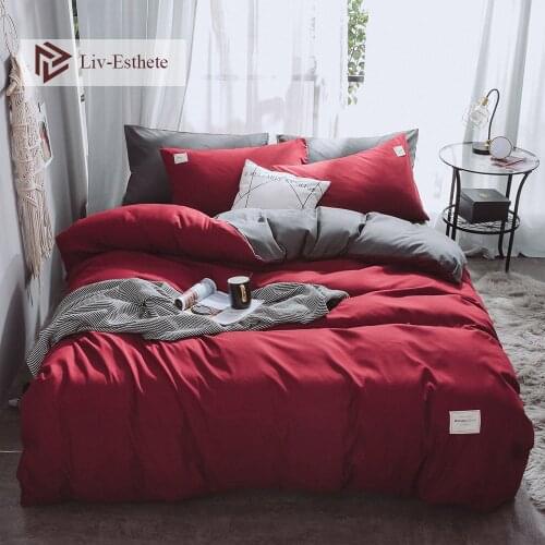 Liv-Esthete Red/Gray Luxury Bedding Set Fitted Sheet Duvet Cover Flat Sheet Elastic Band Linen Bedspread Double Queen King Adult