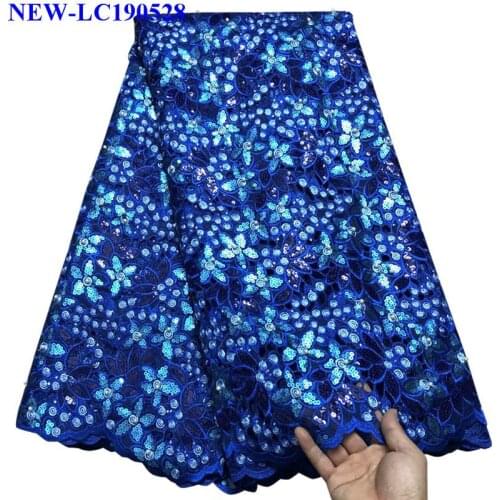 Royal blue Organza Lace Fabric High Quality African french tulle lace fabrics With Sequins Embroiderded Nigerian Cord Lace XSE03