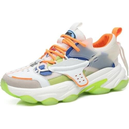 New Men Fashion Cheap Sneakers Breathable Casual Shoes Vulcanize Orange Sole Mesh Lightweight Knitted Five Stripe Trainers