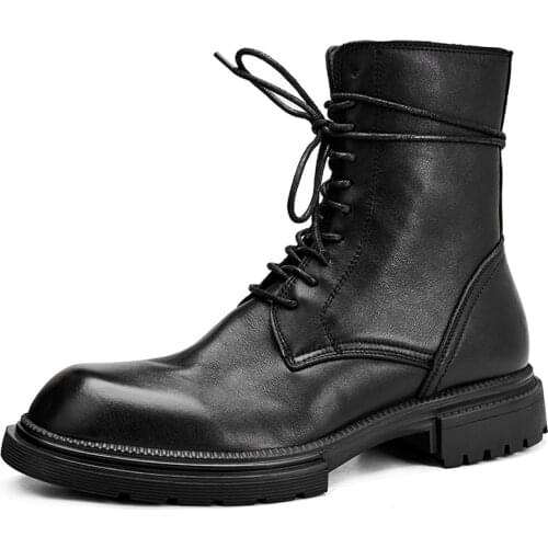 Mens Boots Genuine Leather Ankle Boots Mens Riding Boots Cowhide British Short Boots cowboy boots Autumn Winter British Retro