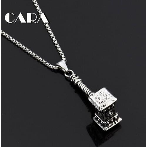 Fashion New Brand Male 316L Stainless Steel Hammer Thor Pendant Statement Necklace Rock Punk Mens Jewelry Accessories CAGF0437