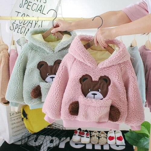 Korean Baby Girl Kids Hoodie Comfort Soft Long Sleeves Embroidery Cartoon Clothes Fleece Thicken Princess Sweatshirts
