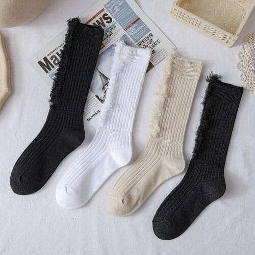 New Hole Beggar Womens White Socks Mori Girl Style Original Novelty Funny Fashion Temperament Cotton Fluffy Long Socks Gift