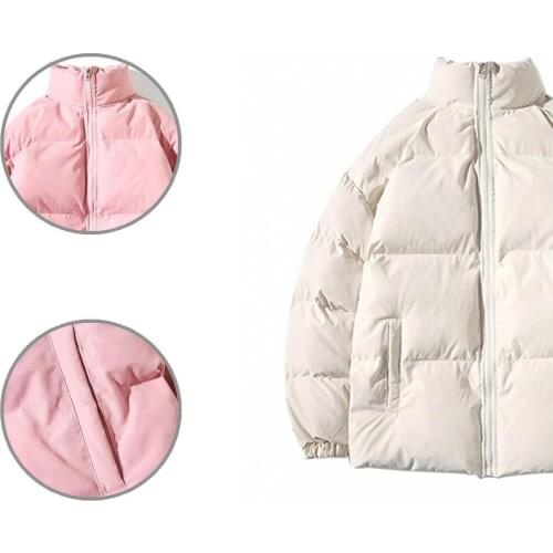 Solid Color Fabulous Thickened Warm Zipper Jacket Padded Unisex Jacket Stand Collar for Daily Wear