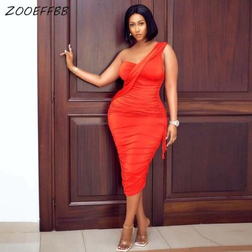 ZOOEFFBB Drawstring One Shoulder Midi Dress Sexy Loose Vacation Outfits for 2021 Fashion Women Lounge Wear Summer Trendy Clothes