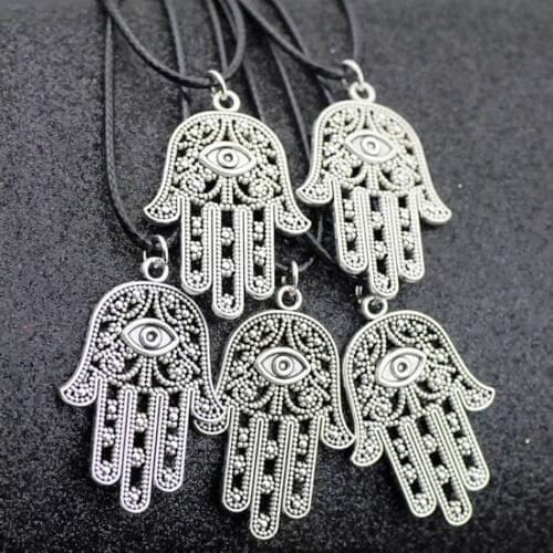Lots 10pcs Vintage Lucky Alloy Fatima hand Hamsa Pendants Charms Amulet Evil Eye Necklaces Gift for men women HJ18
