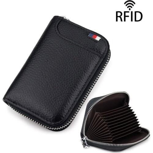 Leather simple organizer RFID anti theft brush zipper business card bag mens and womens travel portable storage supplies