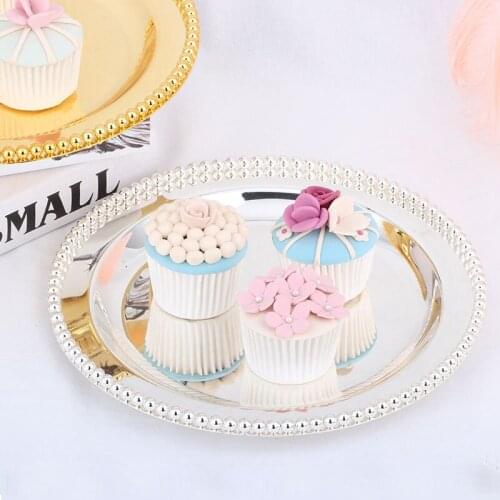 Luxury Silver / Gold Charger Plates Metal Tray 25 CM/ 9.8" Round Nut Plates/ Sweet/ Cake Plates For home Christmas Decoration