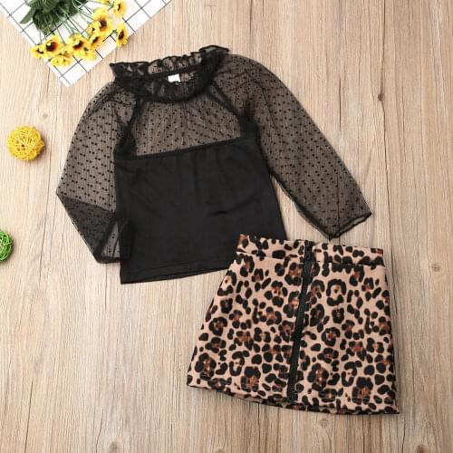 2021 Baby Spring Autumn Clothing Toddler Kids Baby Girl Chiffon Leopard print Clothes Tops T Shirt Skirt Tracksuit Outfit 1-6T