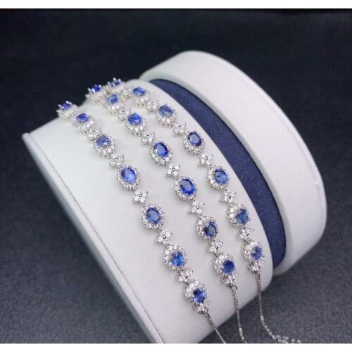 Shilovem 925 sterling silver natural real sapphire Bracelets fine Jewelry women trendy wedding plant gift 3*4mm dl0304779agl