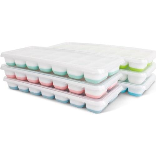 Silicone square ice cube box 14-compartment ice cube mold with lid Easy-to-peel silicone and flexible ice cube manufacturing