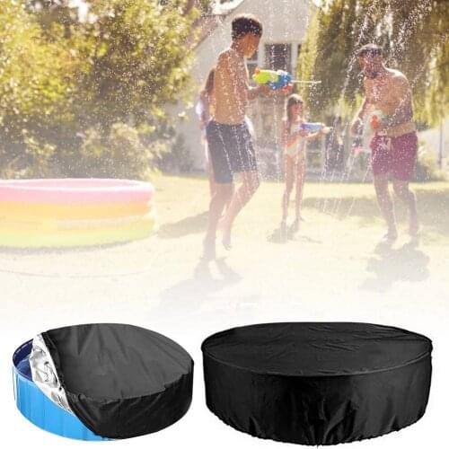 Foldable Pool Cover With Drawstring 210D Oxford Cloth Anti-UV Waterproof Kids Bathtub Cover 122/162cm Diameter Round Pool Cover