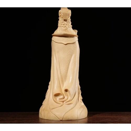 20cm Mazu Sculpture Cypress Wood Craft Solid Wood Buddha Statue Religious Gift Sea Mother God Home Decor